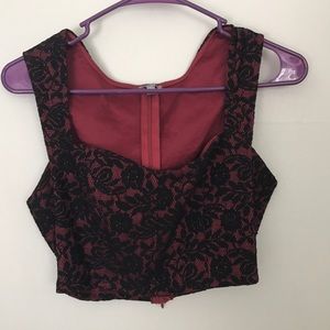 Red and black silk/lace crop top